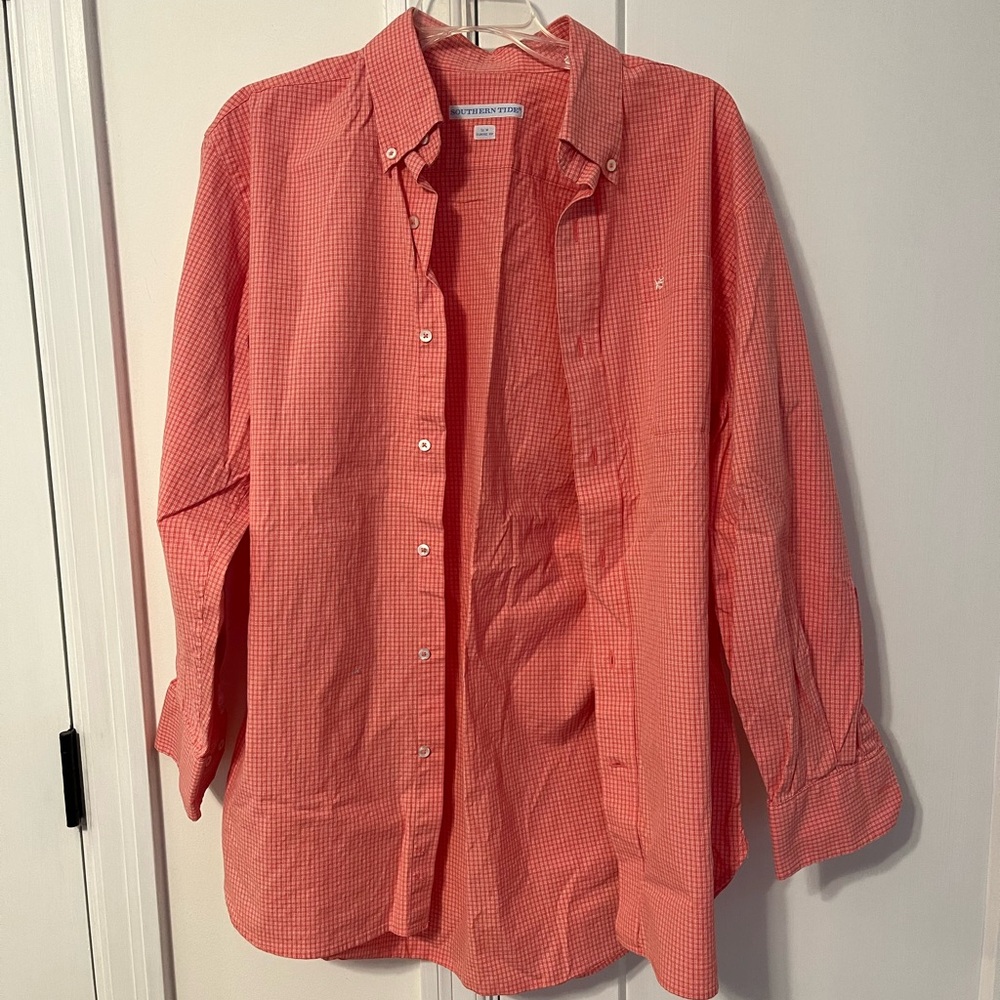 Southern Tide Men's Orange Checkered Shirt